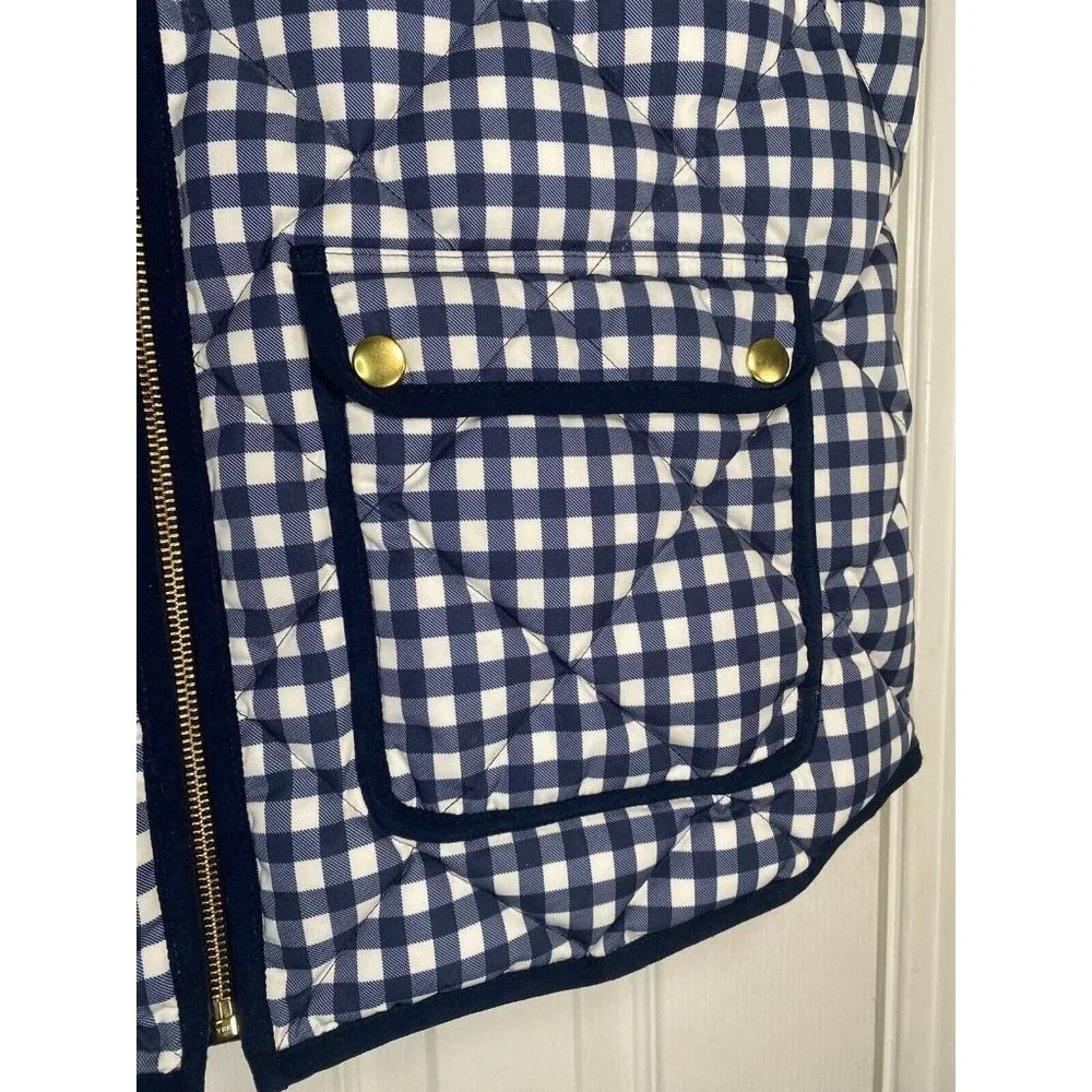 J.Crew Women’s Quilted Excursion Full Zip Vest Blue Gingham Large Down - Picture 2 of 7